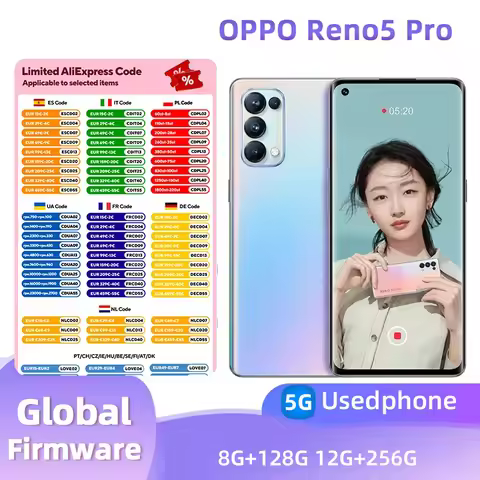 oppo Reno5pro 5G Android 6.55 inch Screen 12GB RAM 256GB ROM 64MP camera All Colours used phone