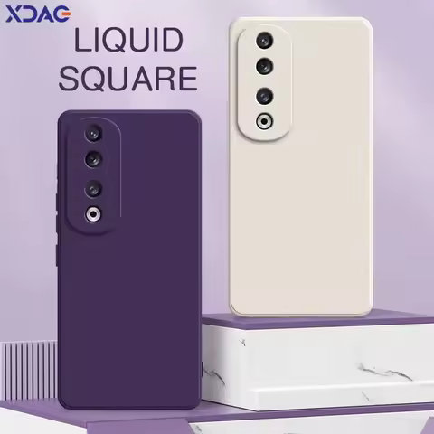 Square Liquid Silicone Case for Honor 90 Pro GT Camera Protective 360 Shockproof Soft Phone Cover Ho