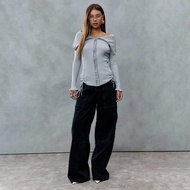 This Ribbed Zip-Up Top Combines Structure And Softness With Its Fold-Over Neckline And Frill Hems. W