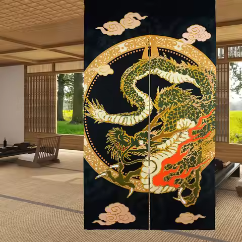 Traditional Chinese Dragon Flying on The Cloud Noren Curtains Japanese Style Doorway Curtain Panel D