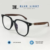 Gọng Kính Vuông To Góc Cạnh Mắt Kính Gọng Vuông Nam Càng Kính Vân Gỗ Chống Ánh Sáng Xanh Đen Trong -