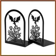 [chasoedivine.] Fantasy Decor Bookend Stoppers, Fourth Wing Dragon& Floral Metal Book-Shaped Shelf S
