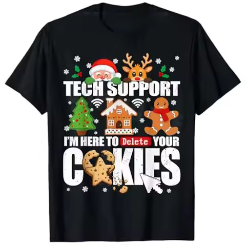 Funny Fo Tech Support Delete Your Cookies Women Christmas T-Shirt Y2k Santa Printed Shortsleeve Roun