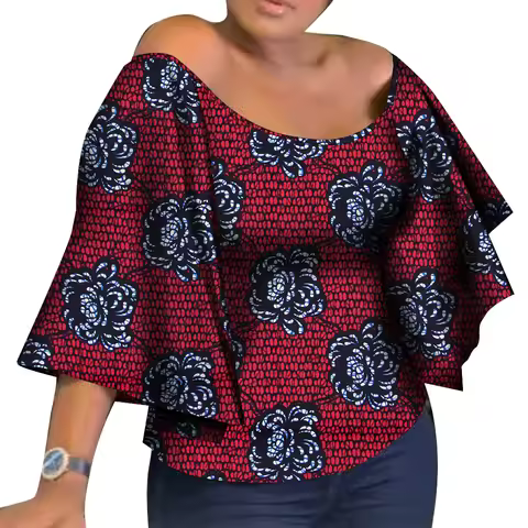 Dashiki Ankara African Shirt for Women Riche Ankara Print Flare Sleeve Shirts Top Women African Clot