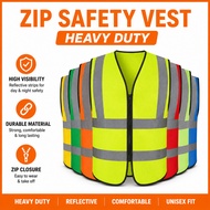 Safety Jacket Reflective Zipper Safety Vest Heavy Duty Day Night High Visibility Baju Keselamatan
