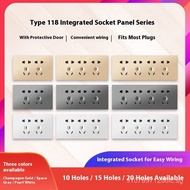 Universal 118-Type Wall Socket Panel, 4-Position 20-Outlet / 2-Position 10-Outlet, Concealed Install