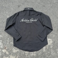 Áo sơ mi tay dài Oxford hình thêu GOLDEN CHILD tà vạt bầu form rộng nam nữ basic striped shirt hàn q