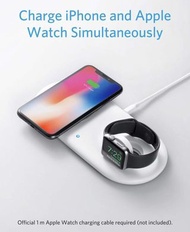 Anker PowerWave+ 錶墊，Qi 認證 2 合 1 無線充電墊，附 Apple Watch 支架，適用於 Apple Watch Series 4/3/2 iPhone X 無線充電器