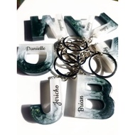 Emerald green white color Alphabet keychain For Women Men Couples Gift Ideas