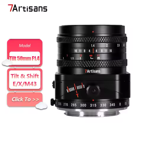 7artisans APS-C Tilt 50mm F1.4 Large Aperture Fixed Focus Camera Lens for Humanity Photography with 