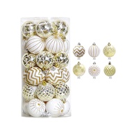 30PCS Christmas Balls 60MM Gold&White Painted Shatterproof Festive Wedding Hanging Ornaments Christm