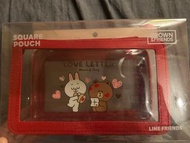 全新line 化妝袋化妝盒雙層透明pvc紅色收納包收納盒