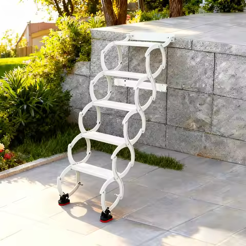 Wall Mounted Attic Ladder, Foldable Wall-Mounted Step Ladder, 5-Step White Retractable Folding Stair