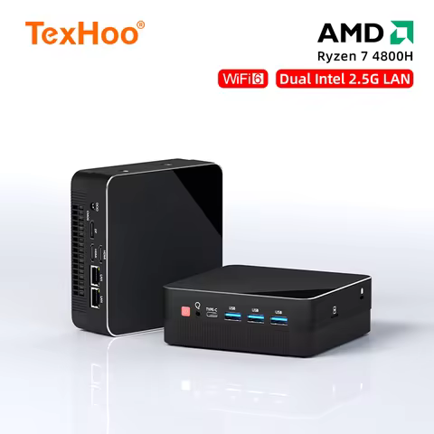 TexHoo Mini PC Computer Gaming AMD Ryzen7 4800H Pocket Dual HD-MI LAN WIFI6 NUC Office DDR4 NVMe Fou