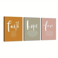 3 Pieces Wooden Frame Canvas Painting Faith Hope Love Bible Verses Quotes Hebrew Christian Art Cloth