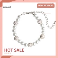 SAND Women Elegant Fake Pearl Rhinestone Inlaid Pendant Bracelet Wedding Jewelry Gift