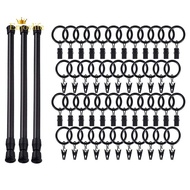 3Pcs Spring Curtain Rods 16 to 28 Inch Tension Rod Spring Curtain Rod &amp; 46Pcs Decorative Curtain Window Ring with Clip