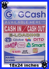 Tarpaulin Signage 2 in 1 GCash In & Out and E-Loading Size 18x24 inches 12oz tickness