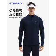 T-Shirt Sukan Decathlon untuk Lelaki, Atasan Musim Gugur dan Musim Sejuk, Kolar Berdiri, Cepat Kerin