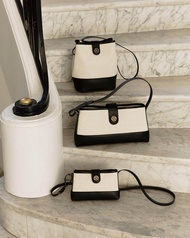 Depound Canvas Bucket Bag Leather Single Shoulder Tote Bag Fashionable Canvas Bag with Belt Decorati