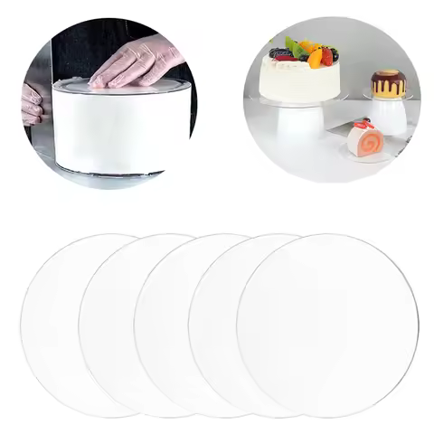2PCS Round Edge Cake Disk Circle Acrylic Baking Tray Stand DIY Reusable Cake Topper Nonstick Acrylic