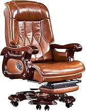 YWAWJ Executive Office Chair Real Cowhide Leather Reclining, Solid Wood Armrest Lift Swivel Chair, Ergonomic design
