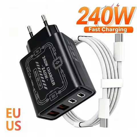 240W Mechanical Style GAN Multi Port USB Travel Fast Charging Power Adapter EU US Plug Yellow Black 
