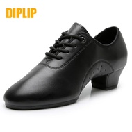 【Wireless】 Diplip Full Grain Men Dance Shoes Black Low-Heel Ballroom Dance Shoes Tango Salsa Rumba Latin Shoes