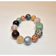 Handcrafted bracelet with Green Aventurine, Dalmatian Jasper, Moonstone, Smoky Quartz, Clear Quartz,
