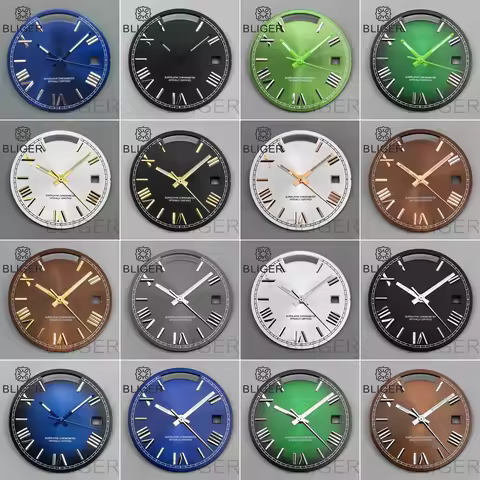 BLIGER 29MM Miyota 8285 Watch Dial Hand Set Roman Time Marks Black Ice Blue Suitable 8285 Movement W