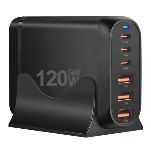 120W GAN Charger, 6-Port USB Type C PD Fast Charger Quick Charge 3.0 USB Type C Fast Charger Mobile 
