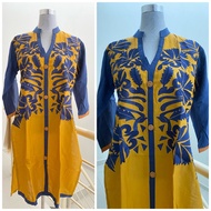 Women Yellow Blue Embroidered Kurtis