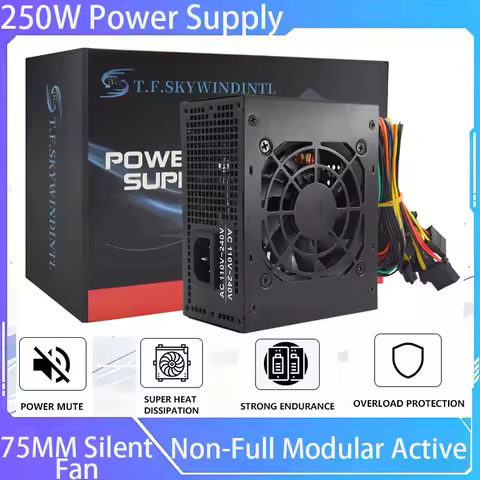 T.F. SKYWINDINTL SFX 250W PSU, 75mm Silent Fan, Active PFC, Non-Modular, 110-240V, for Mini ITX/HTPC