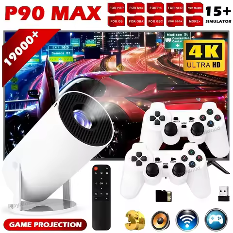 P90 Max Portable Smart Gaming Projector Video Game Console w 2 Wireless Controllers 19000+ Retro Gam