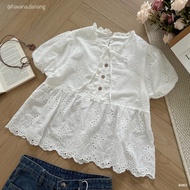 (PB.HAVANA) Áo kiểu babydoll PEONY cổ viền bèo họa tiết hoa phối cúc cài vintage AO463