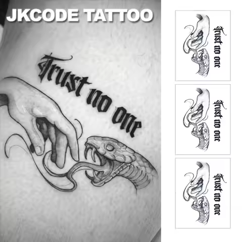 Trust No One Venomous Snake and Me Neck Hands Rock Hip-Hop Cool Style Ink Tattoo Sticker Long-Lastin