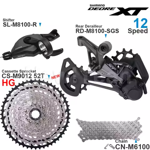 SHIMANO DEORE XT M8100 12 Speed Groupset with Shifter Rear Derailleur CN-M6100 Chain Original and Ca