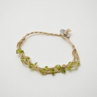 編繩系列- 淺茶色3‧橄欖石‧手工純錫扣‧麻繩編織手環