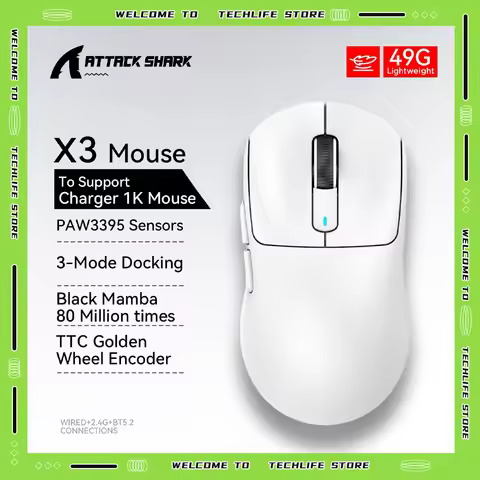 Attack Shark X3 X3Pro Wireless Tri Mode Gaming Mouse Paw3395 Ergonomic Adjustable DPI 2.4G Bluetooth