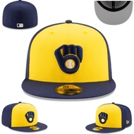 2026 Ready Stock Milwaukee Brewers fit cap baseball cap Rap Street Dance flat brim hat fully closed 