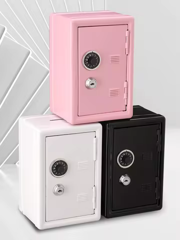 1pc All-Metal Password Money Jar Includes Built-in Pull-Out Coin Box + Two Keys, Simple White Passwo