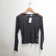 New BARU H&amp;M ORIGINAL BLACK/HITAM WITH SILVER GLITTER LONG SLEEVE SEE THROUGH CLOTH JARING - JARING/BRANDED/JASA Hantaran///DANCE/Girl KUE/Glamor/CLASSY/PRELOVED Personal/ Secondhand/used Goods/THRIFT PRODUCT