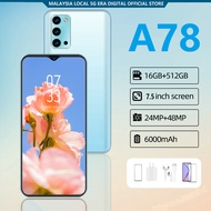 [COD] 7.5-inch new smartphone A78 big promotion 12GB RAM+512GB ROM mobile phone HD camera 2022 dual SIM card 5G mobile phone murah original 6000 mAh battery student mobile phone an