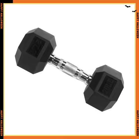 Rubber Encased Hex Dumbbell, 20 lb, Single, Black