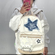 backpack with Stars and Bone Decoration, Large Capacity Casual Backpack, White Student School Bag760