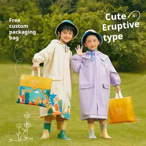 Cartoon Raincoats for Boys and Girls, Go to School with Backpack, Seat