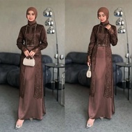 gamis outer terpisah mewah Mahogany terbaru / baju untuk kondangan putih muslimah dewasa / tiara + o