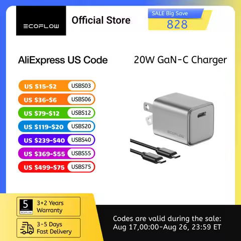 ECOFLOW USB C Charger, Rapid 20W/30W/65W GaN Type C Charging Block with Foldable Plug, Compatible wi