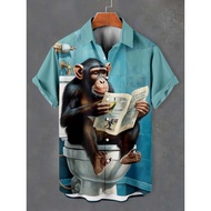 Summer Men's Funny Animal Shirts Fashion Short Sleeve Button Down Collar Oversized Shirts Casual Haw