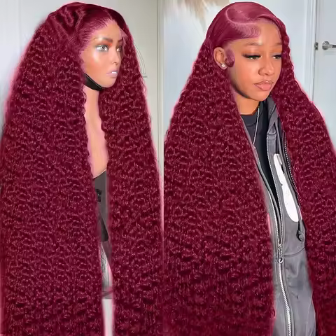 HD Transparent 13x4 13x6 Full Frontal Lace 99j Burgundy Preplucked Colored Deep Wave Frontal Lace Hu